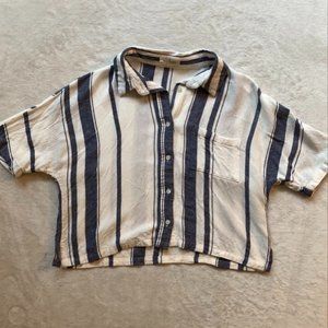 Thread & Supply Blue/Cream Cropped Button Up Sz S